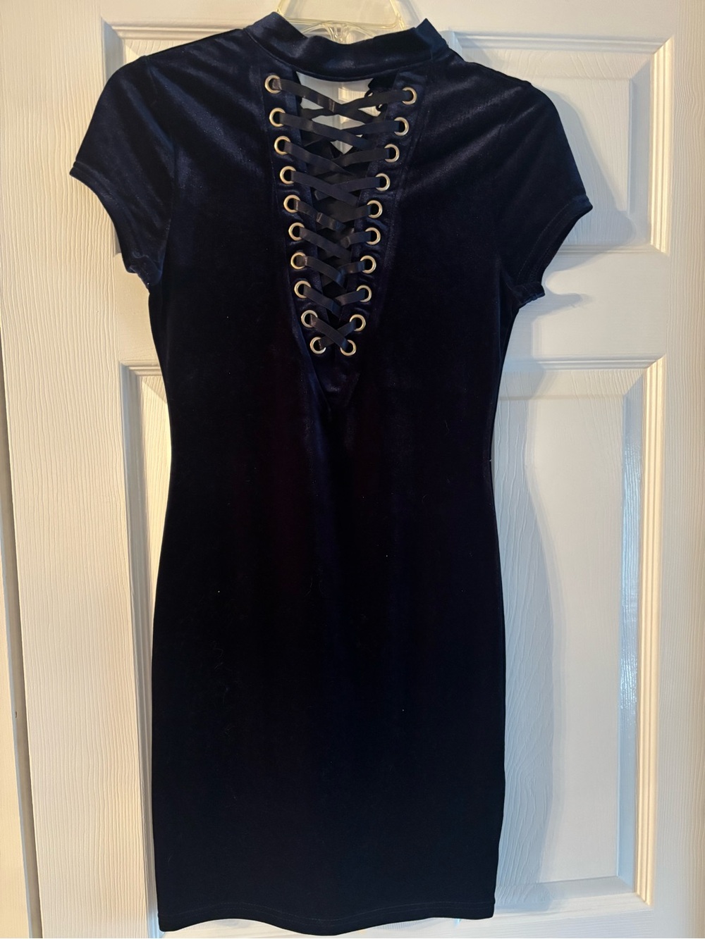 Hot & Delicious Navy Velvet Lace-Up Bodycon Mini Dress